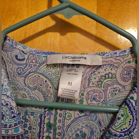 Liz Claiborne Blue and Green Paisley Swimwear Tunic M - Picture 2 of 3